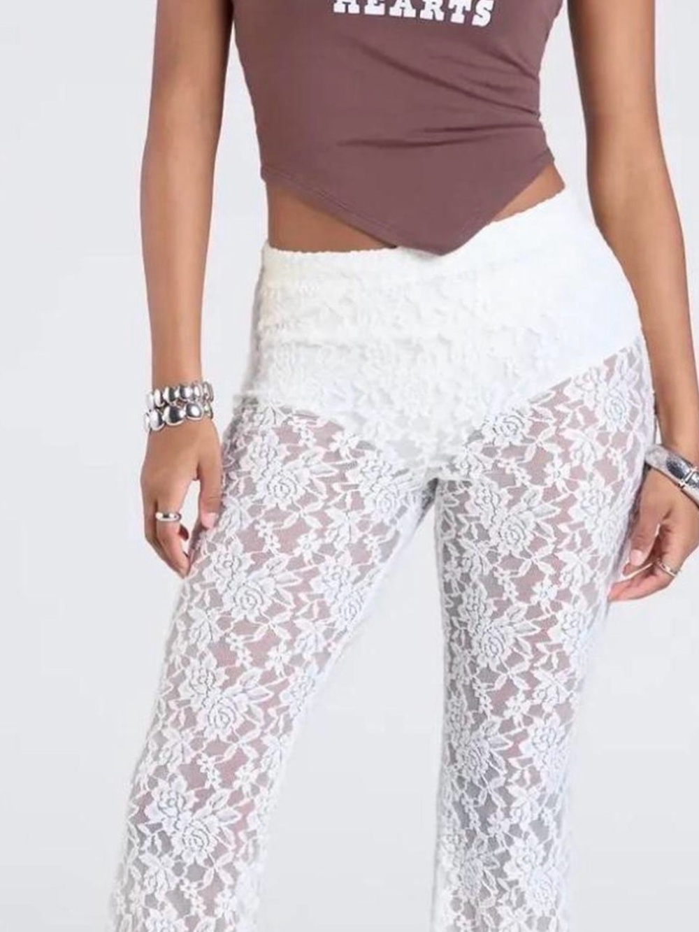 NWT Wild Fable Medium White Mid Rise Sheer Lace Flare Pants